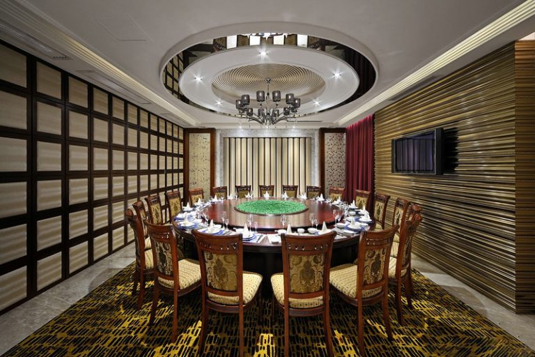 餐厅装修包房圆形天花格子软包