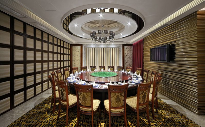 餐厅装修包房圆形天花格子软包 餐厅装修包房圆形天花格子软包