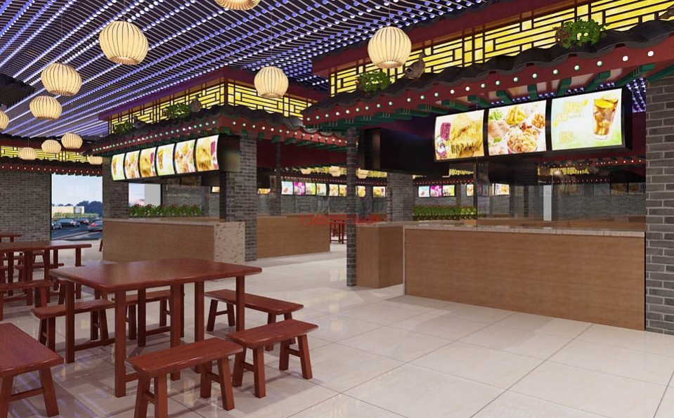 粉谷快餐店装修设计方桌