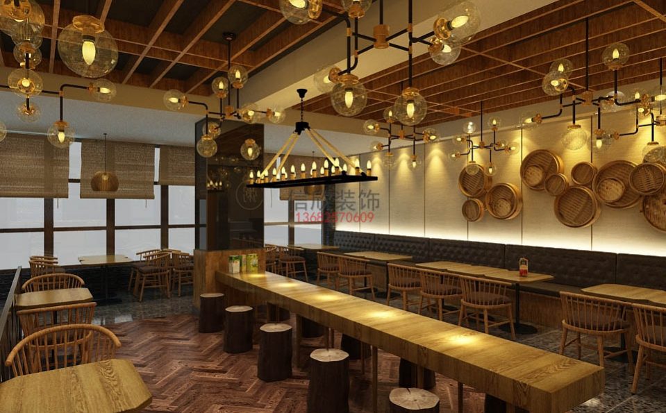 知味西餐厅装修长条大厅1