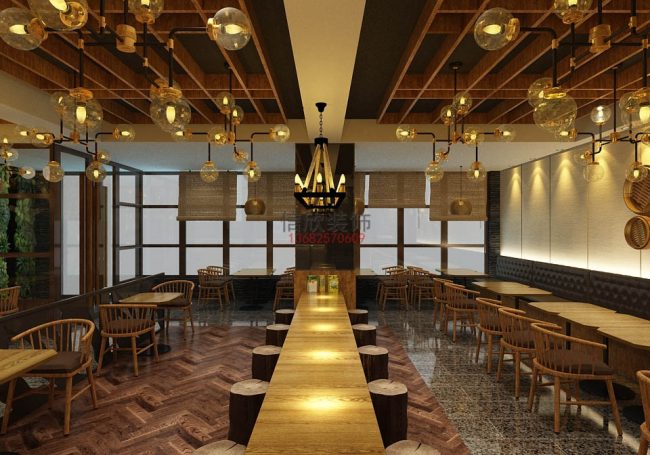 知味西餐厅装修长条餐桌1