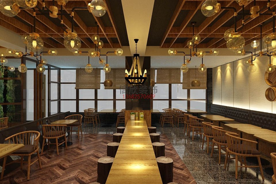 知味西餐厅装修长条餐桌1