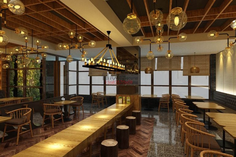 知味西餐厅装修长条餐桌