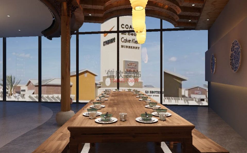 旺记餐饮装修设计卡6人长桌