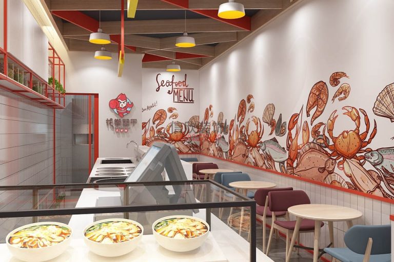 蓉煮餐饮店装修玻璃食品柜