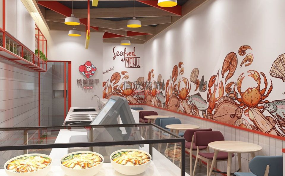 蓉煮餐饮店装修玻璃食品柜