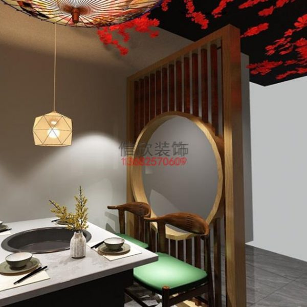 蛙星座火锅店装修设计-大厅火锅店装修设计-圆形屏风