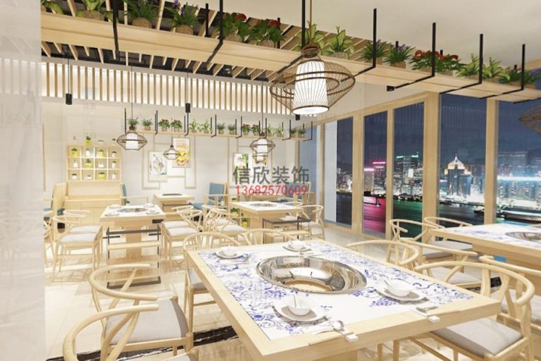 滋乐火锅店餐饮装修设计-原木餐桌椅