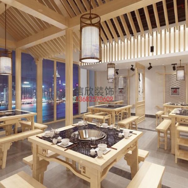 滋乐火锅店餐饮装修设计-木架天花 滋乐火锅店餐饮装修设计-木架天花