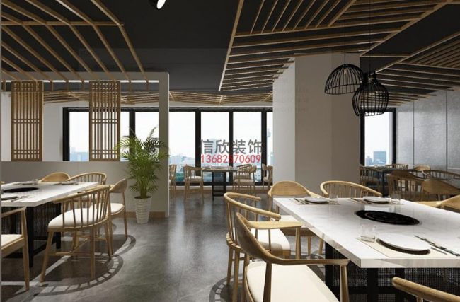 田家火锅店装修设计-格子天花