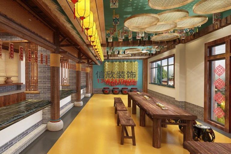 石锅鱼餐厅装修设计-旧木条桌