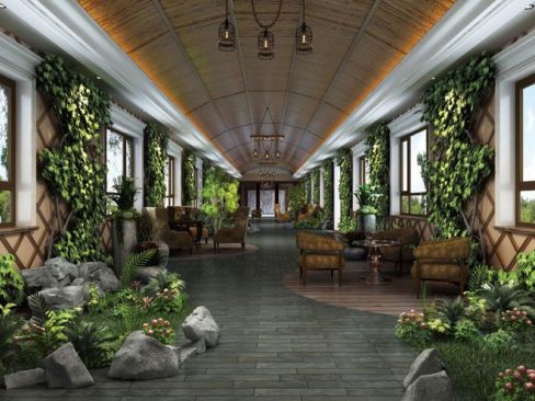 大理极简风格假日酒店设计实景图室内花园效果图