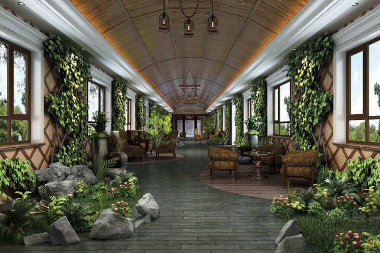 大理极简风格假日酒店设计实景图室内花园效果图