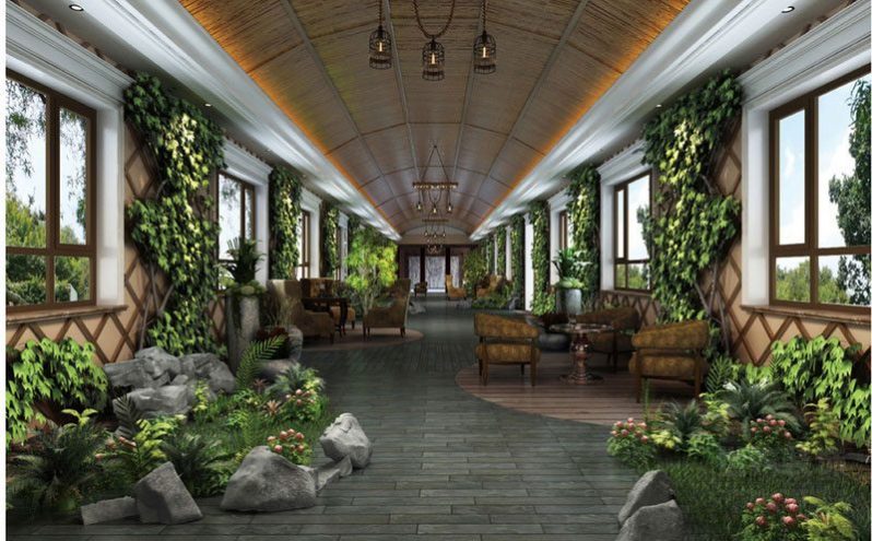 大理极简风格假日酒店设计实景图室内花园效果图