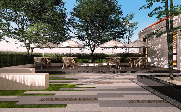 昆明西山区现代中式风格精品酒店装修设计室外庭院效果图