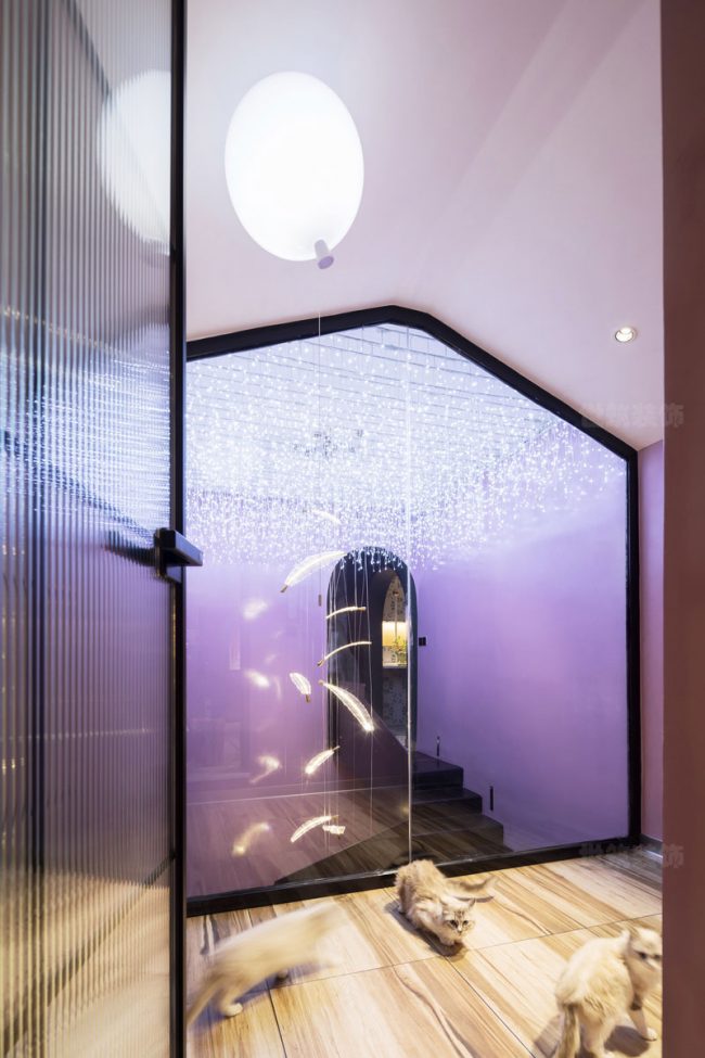 玻璃隔墙后的艺术吊顶