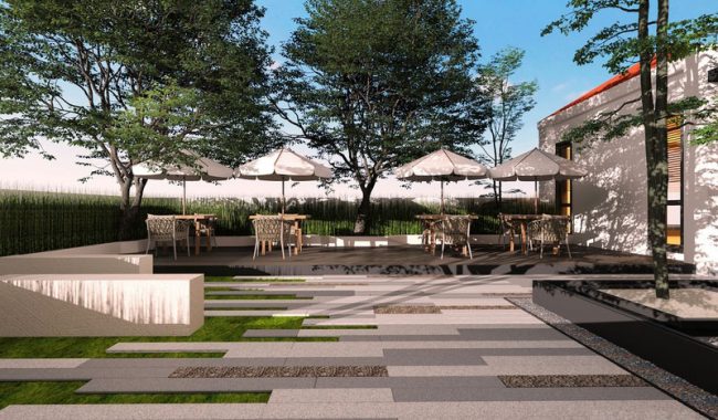 北欧风格餐厅室外休闲场景效果图