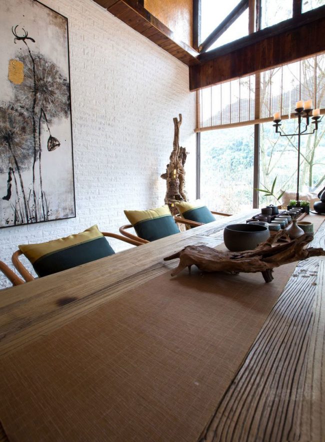 茶室刷白的墙面装饰