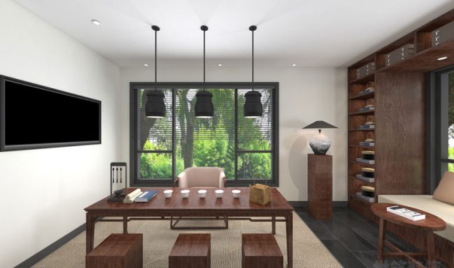 茶室中式深色木头设计