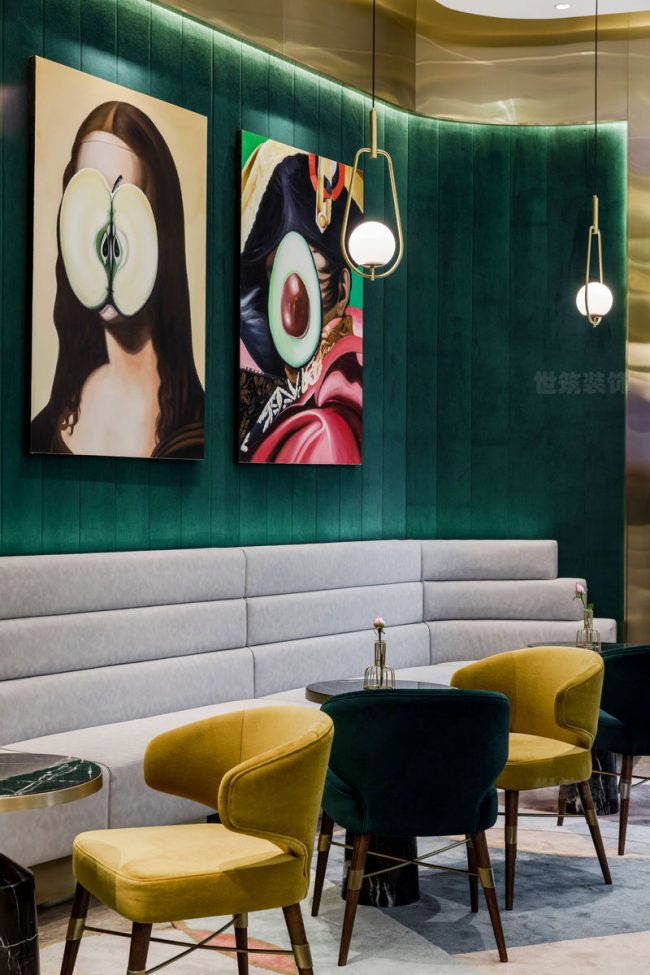 餐厅绿色背景墙面