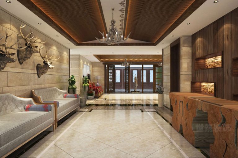 东南亚风格酒店前台服务区效果图