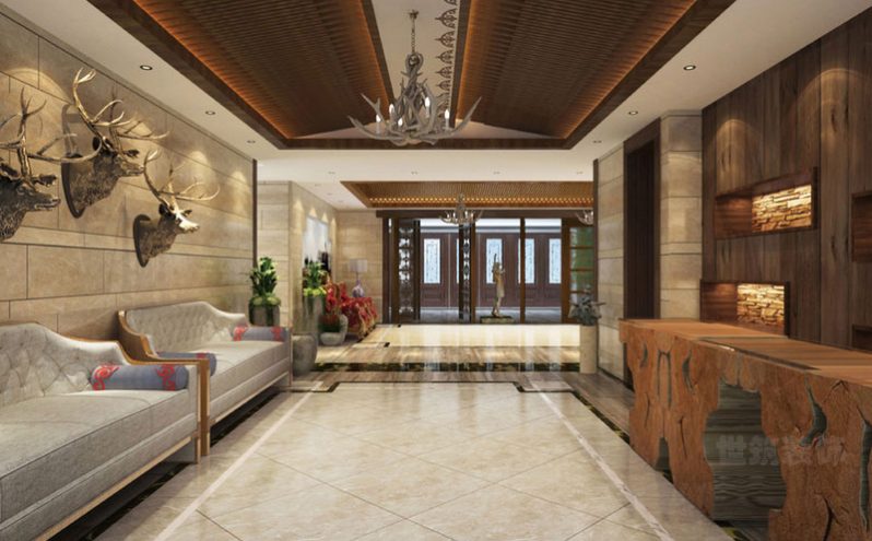 东南亚风格酒店前台服务区效果图