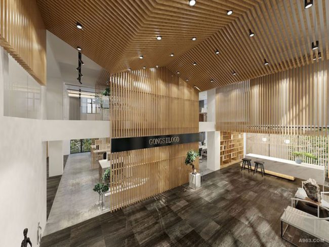 大厅木结构吊顶效果