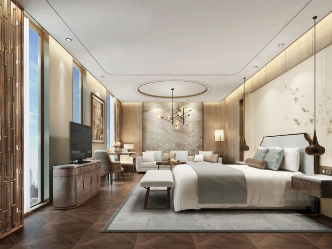 高档大气的中式酒店客房设计效果图