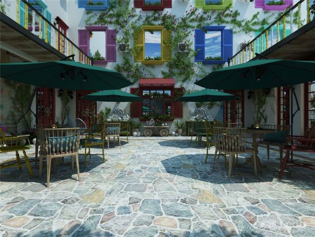 工业混搭风民宿室外休闲区效果图