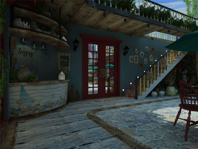 工业混搭风文旅民宿室外吧台操作区装修图