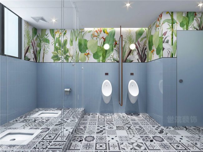 花砖铺贴的卫生间效果