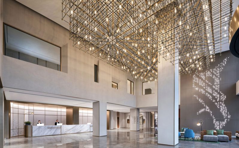 酒店大堂金属铁架装饰效果图 酒店大堂金属铁架装饰效果图