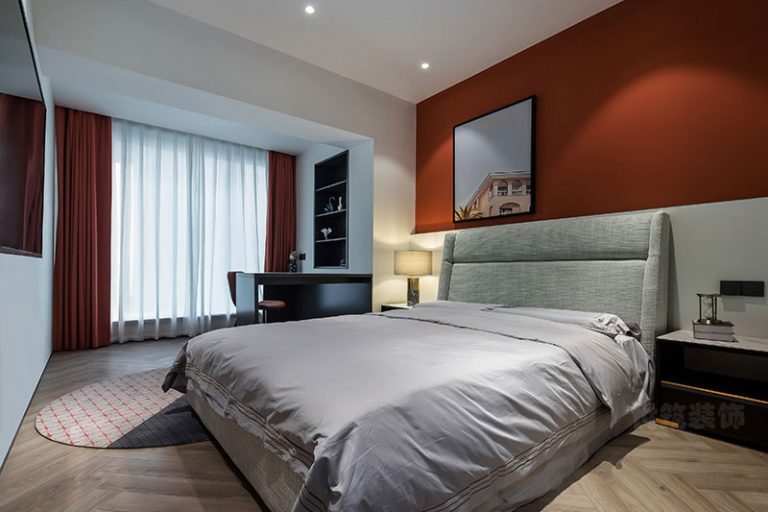 酒店客房的红色床头背景