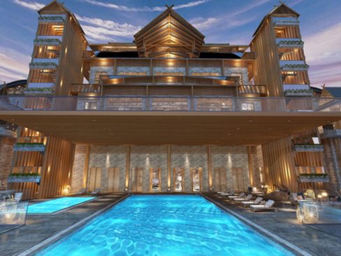 酒店外墙与游泳池的结合