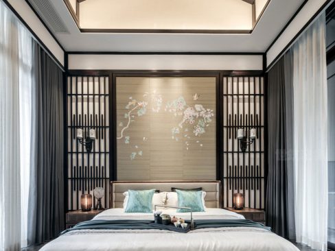 酒店中式客房床头背景设计方案