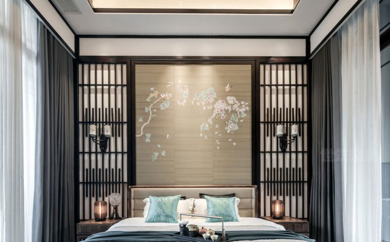 酒店中式客房床头背景设计方案