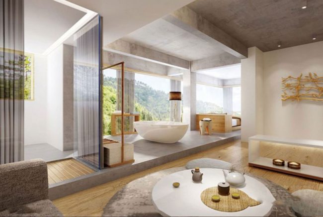 极简新中式度假酒店主题套间装修图