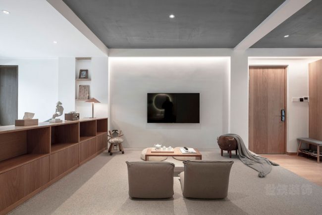 极简新中式酒店套房休闲厅装修图