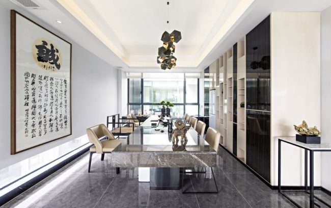 简约中式茶室的石材茶台