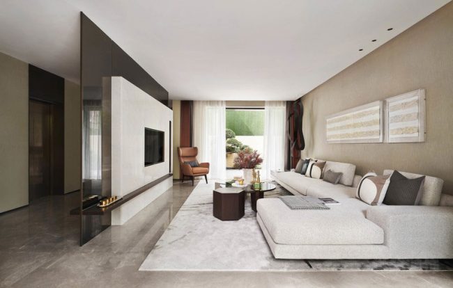 客厅玻璃隔断的电视墙装修效果