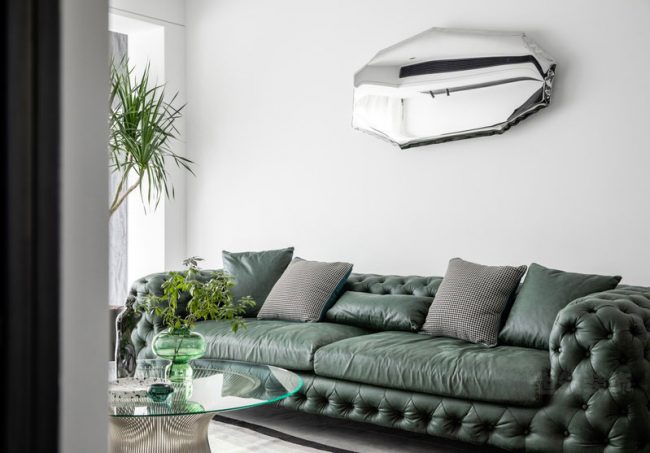 客厅绿色皮沙发