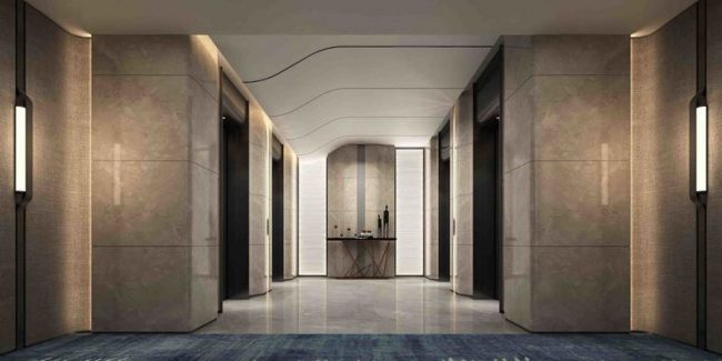 美式极简办公空间电梯厅装修图