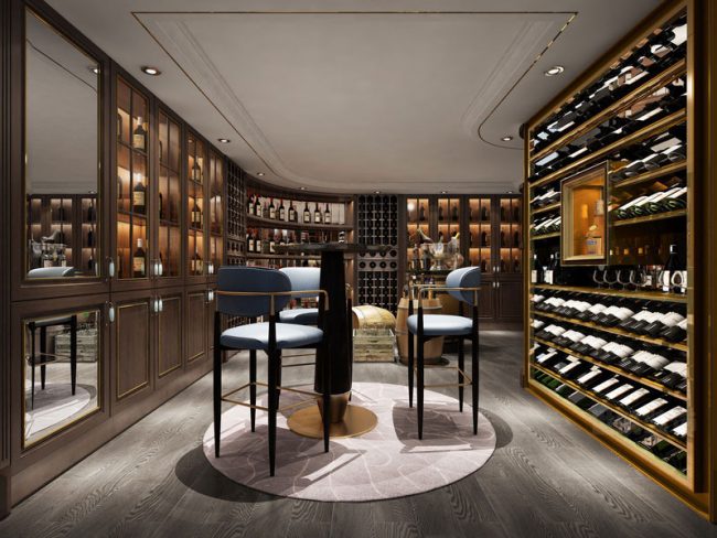 美式轻奢风别墅酒窖休闲区效果图