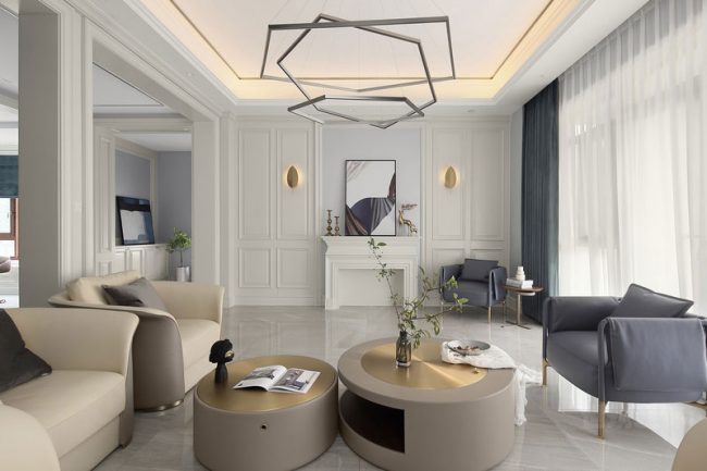 美式轻奢风别墅起居室装修图