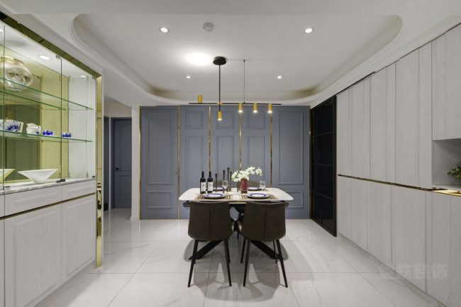 美式轻奢风样板间餐厅场景装修图