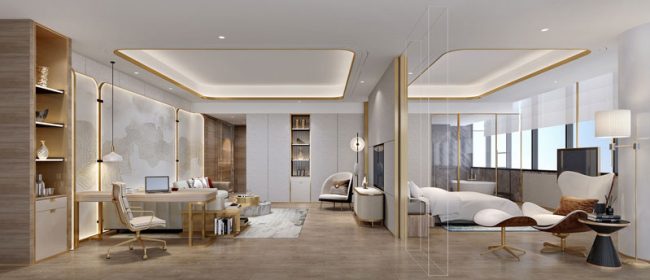 轻奢风格商务酒店套房效果图