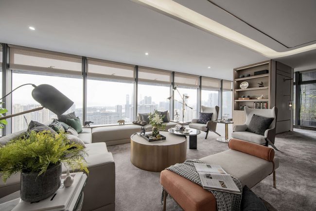 轻奢风样板间会客厅位置装修图