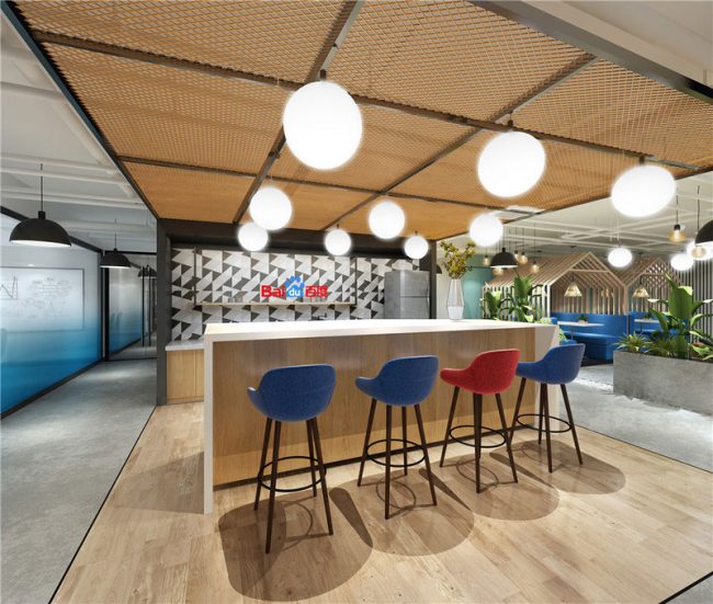 现代北欧风办公空间吧台休闲交流区装修图