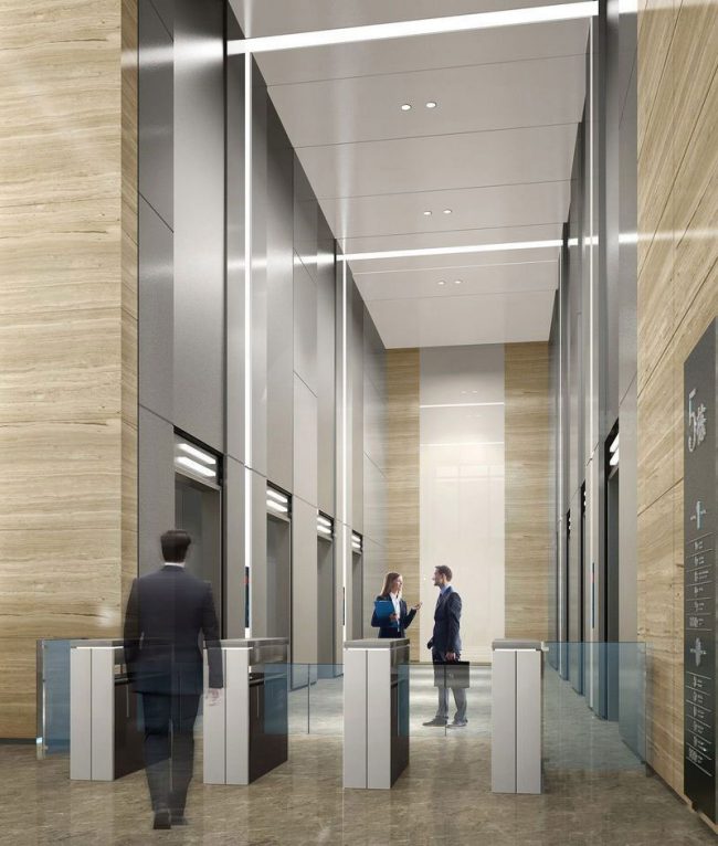 现代风格企业办公空间电梯厅场景装修图