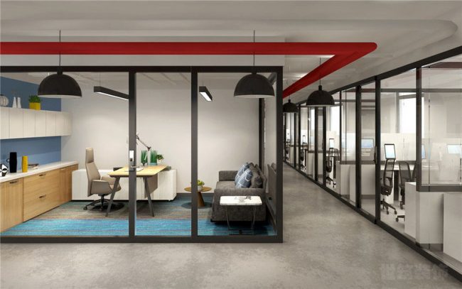 现代工业风办公室走道空间效果图